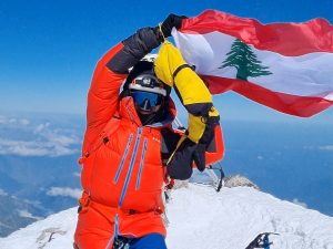 With the Lebanese flag